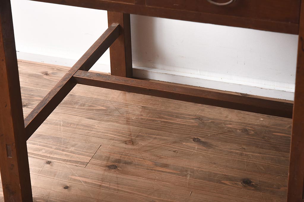 アンティーク家具　昭和初期　ヒノキ材　温かみのある木肌が魅力のレトロな片袖デスク(机、在宅ワーク、在宅用ワークデスク)(R-040222)