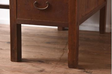 アンティーク家具　昭和初期　ヒノキ材　温かみのある木肌が魅力のレトロな片袖デスク(机、在宅ワーク、在宅用ワークデスク)(R-040222)