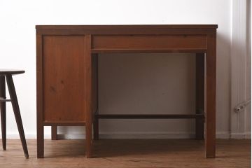 アンティーク家具　昭和初期　ヒノキ材　温かみのある木肌が魅力のレトロな片袖デスク(机、在宅ワーク、在宅用ワークデスク)(R-040222)