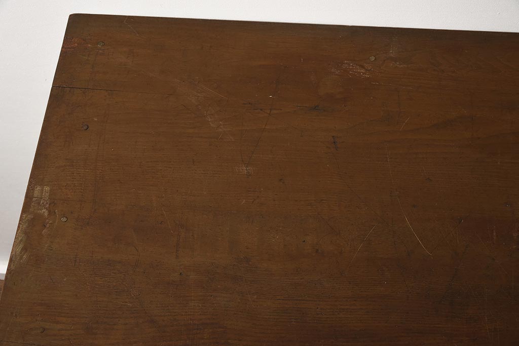 アンティーク家具　昭和中期　ナラ材　すっきりとしたデザインのレトロな片袖デスク(机、在宅ワーク、在宅用ワークデスク)(R-040223)