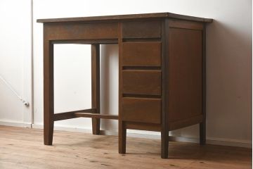 アンティーク家具　昭和中期　ナラ材　すっきりとしたデザインのレトロな片袖デスク(机、在宅ワーク、在宅用ワークデスク)(R-040223)