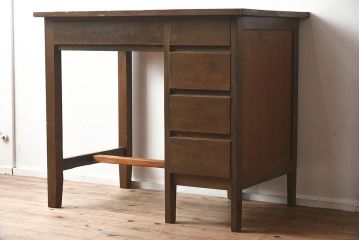 アンティーク家具　昭和中期　ナラ材　すっきりとしたデザインのレトロな片袖デスク(机、在宅ワーク、在宅用ワークデスク)(R-040224)