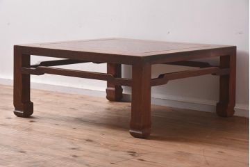 アンティーク家具　昭和初期　力強い杢目が魅力的な総ケヤキ材の座卓(ローテーブル)(R-040229)