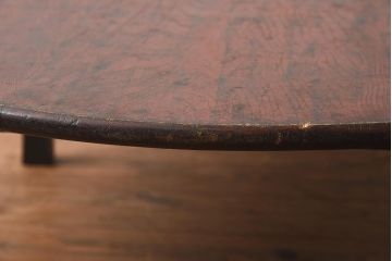 レトロ家具　赤みがかった色合いの丸ちゃぶ台(座卓、折り畳みテーブル)(R-040230)