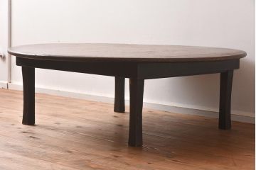 レトロ家具　赤みがかった色合いの丸ちゃぶ台(座卓、折り畳みテーブル)(R-040230)