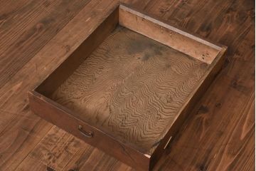 アンティーク家具　明治大正期　天板ケヤキ一枚板　両面に取っ手が付いた引き出し付きの座卓(ローテーブル、座机、リビングテーブル)(R-040231)