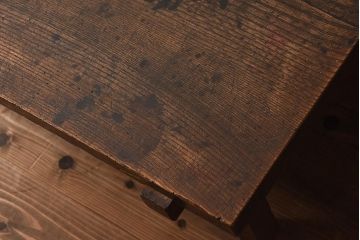 アンティーク家具　明治大正期　天板ケヤキ一枚板　両面に取っ手が付いた引き出し付きの座卓(ローテーブル、座机、リビングテーブル)(R-040231)