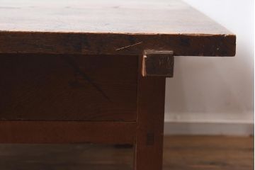 アンティーク家具　明治大正期　天板ケヤキ一枚板　両面に取っ手が付いた引き出し付きの座卓(ローテーブル、座机、リビングテーブル)(R-040231)