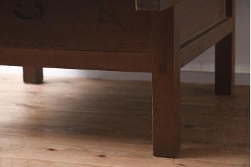 アンティーク家具　明治大正期　天板ケヤキ一枚板　両面に取っ手が付いた引き出し付きの座卓(ローテーブル、座机、リビングテーブル)(R-040231)