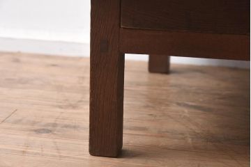 アンティーク家具　明治大正期　天板ケヤキ一枚板　両面に取っ手が付いた引き出し付きの座卓(ローテーブル、座机、リビングテーブル)(R-040231)