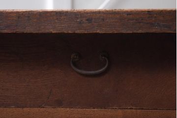 アンティーク家具　明治大正期　天板ケヤキ一枚板　両面に取っ手が付いた引き出し付きの座卓(ローテーブル、座机、リビングテーブル)(R-040231)