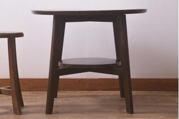 和製アンティーク　昭和初期　シックな色味のスタイリッシュなコーヒーテーブル(カフェテーブル、サイドテーブル、ラウンドテーブル、丸テーブル)(R-040232)