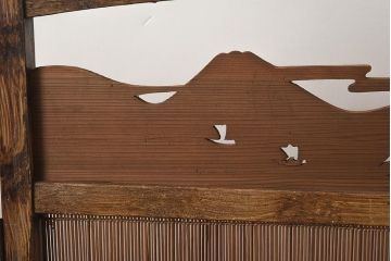 アンティーク雑貨　和製アンティーク　すかし彫りの意匠が風情あふれる四連折り畳み式パーテーション(衝立、仕切り)(R-040235)
