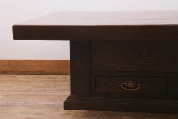 中古　最高級品　鉄刀木(タガヤサン)無垢材　内部銅製  美しい木目が魅力の関西火鉢(ローテーブル、長火鉢、座卓、リビングテーブル、囲炉裏)(R-040239)