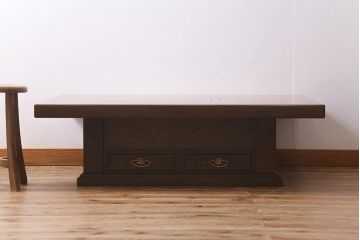 中古　最高級品　鉄刀木(タガヤサン)無垢材　内部銅製  美しい木目が魅力の関西火鉢(ローテーブル、長火鉢、座卓、リビングテーブル、囲炉裏)(R-040239)