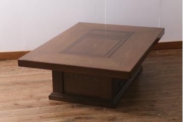 中古　最高級品　鉄刀木(タガヤサン)無垢材　内部銅製  美しい木目が魅力の関西火鉢(ローテーブル、長火鉢、座卓、リビングテーブル、囲炉裏)(R-040239)