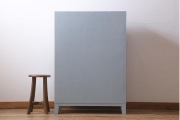 ラフジュ工房オリジナル　古材リメイク　ペイント家具　引き出し付き　パタパタ扉のおしゃれな脚付き下駄箱(収納棚)(R-040241)