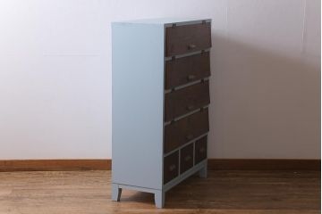 ラフジュ工房オリジナル　古材リメイク　ペイント家具　引き出し付き　パタパタ扉のおしゃれな脚付き下駄箱(収納棚)(R-040241)