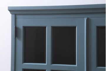 リメイク家具　中古　北海道民芸家具　ブルーペイントがおしゃれなキャビネット(収納棚、戸棚)(R-040243)