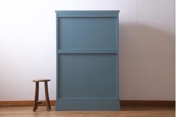 リメイク家具　中古　北海道民芸家具　ブルーペイントがおしゃれなキャビネット(収納棚、戸棚)(R-040243)