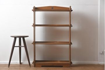 アンティーク家具　昭和レトロ　味わい深い木肌が魅力の楔(くさび)式本棚(オープンラック、収納棚、飾り棚)(R-040245)