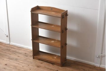 アンティーク家具　昭和レトロ　味わい深い木肌が魅力の楔(くさび)式本棚(オープンラック、収納棚、飾り棚)(R-040245)