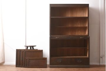 アンティーク家具　和製アンティーク　昭和初期　作業台が付いた便利な重ね食器棚(収納棚、戸棚、キャビネット)(R-040250)