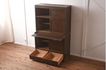 アンティーク家具　和製アンティーク　昭和初期　作業台が付いた便利な重ね食器棚(収納棚、戸棚、キャビネット)(R-040250)