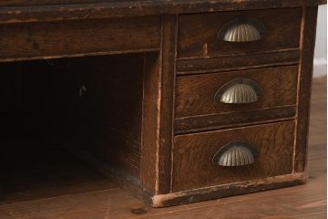 アンティーク家具　大正昭和初期　栓材製　レトロで味わいのある簿記机(帳場机、ライティングビューロー)(R-040251)