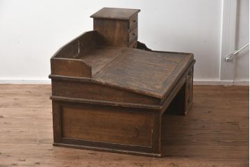 アンティーク家具　大正昭和初期　栓材製　レトロで味わいのある簿記机(帳場机、ライティングビューロー)(R-040251)