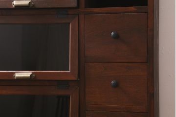 ラフジュ工房オリジナル　古材使用　リメイク家具　濃い色味が素敵なパタパタ扉付きキャビネット(収納棚)(R-040253)
