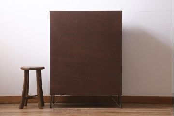 ラフジュ工房オリジナル　古材使用　リメイク家具　濃い色味が素敵なパタパタ扉付きキャビネット(収納棚)(R-040253)