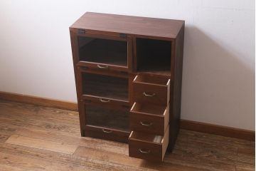 ラフジュ工房オリジナル　古材使用　リメイク家具　パタパタ扉　ディスプレイを楽しめるキャビネット(収納棚、リビングボード)(R-040254)