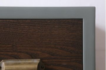 ラフジュ工房オリジナル家具　古材リメイク　ペイント家具　鉄脚　引き出し付きパタパタ扉の下駄箱(収納棚、キャビネット)(R-040257)