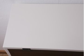 ラフジュ工房オリジナル家具　古材リメイク　ペイント家具　引き出し付きパタパタ扉の下駄箱(収納棚、キャビネット)(R-040258)
