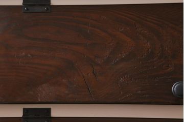 ラフジュ工房オリジナル家具　古材リメイク　ペイント家具　引き出し付きパタパタ扉の下駄箱(収納棚、キャビネット)(R-040258)