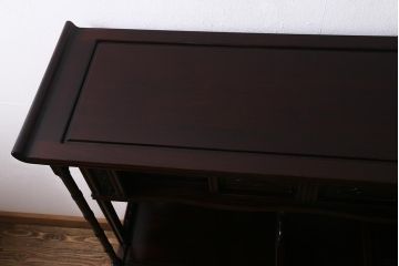 中古　民芸家具　花梨(カリン)材　緻密な意匠が魅力的な飾り棚(茶棚)(R-040259)