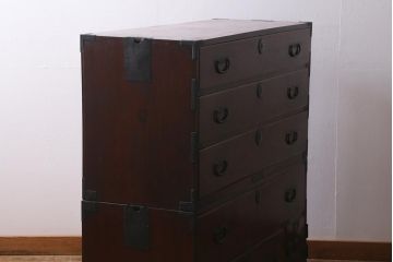 アンティーク家具　和製アンティーク　昭和初期　五丁引き　前面ケヤキ材　シンプルで上品な佇まいが魅力の仙台箪笥(重ね箪笥、衣装箪笥、引き出し)(R-040260)