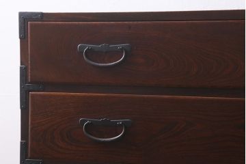 アンティーク家具　和製アンティーク　昭和初期　五丁引き　前面ケヤキ材　シンプルで上品な佇まいが魅力の仙台箪笥(重ね箪笥、衣装箪笥、引き出し)(R-040260)