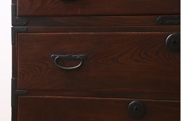 アンティーク家具　和製アンティーク　昭和初期　五丁引き　前面ケヤキ材　シンプルで上品な佇まいが魅力の仙台箪笥(重ね箪笥、衣装箪笥、引き出し)(R-040260)