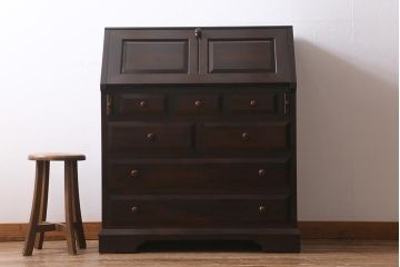 中古　松本民芸家具　T型　シックで上品な佇まいが魅力のライティングビューロー(簿記机、在宅ワーク、在宅用ワークデスク)(R-040261)