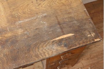 レトロ家具　昭和中期　ナラ材　ナチュラルな木色が温もりあふれる片袖机(ワークデスク、在宅ワーク、在宅用)(R-040270)