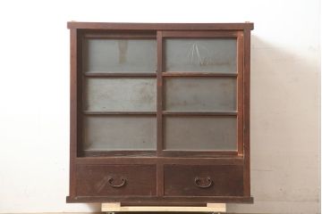 アンティーク家具　ヒノキ・杉材　シンプルで取り入れやすい引き出し付きの重ね戸棚・下段(収納棚、キャビネット)(R-040272)