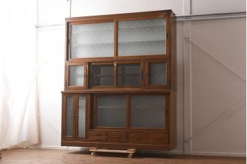 レトロ家具　激レア!　両面使いのガラス戸棚(キャビネット、収納棚、食器棚)(R-040276)