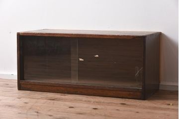 ヴィンテージ家具　昭和レトロ　小さなサイズのシンプルなガラス戸棚(収納棚、飾り棚、ビンテージ)(R-040278)