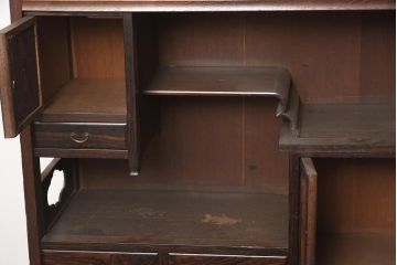 アンティーク家具　工芸家具　京都産　桑材・黒檀材　網代編み戸　上品な造りの茶棚(茶箪笥、収納棚)(R-040282)
