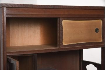 アンティーク家具　工芸家具　京都産　桑材・黒檀材　網代編み戸　上品な造りの茶棚(茶箪笥、収納棚)(R-040282)