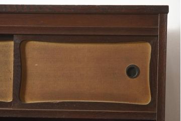 アンティーク家具　工芸家具　京都産　桑材・黒檀材　網代編み戸　上品な造りの茶棚(茶箪笥、収納棚)(R-040282)