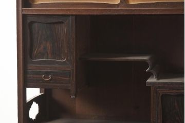 アンティーク家具　工芸家具　京都産　桑材・黒檀材　網代編み戸　上品な造りの茶棚(茶箪笥、収納棚)(R-040282)