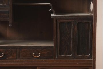 アンティーク家具　工芸家具　京都産　桑材・黒檀材　網代編み戸　上品な造りの茶棚(茶箪笥、収納棚)(R-040282)